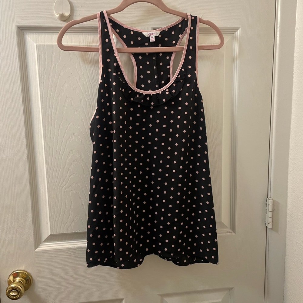 ❌SOLD ❌Candie's Black and White Polka Dot Sleeveless Tank Top